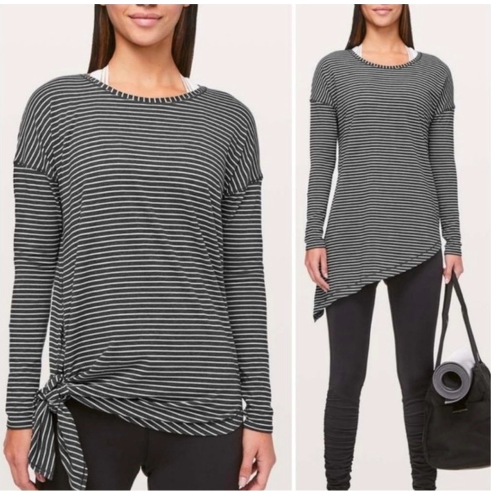 lululemon athletica Black & White To The Point Striped Asymmetrical Long Sleeve